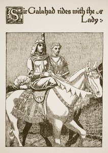 Sir Galahad cabalga con la dama, ilustración de 